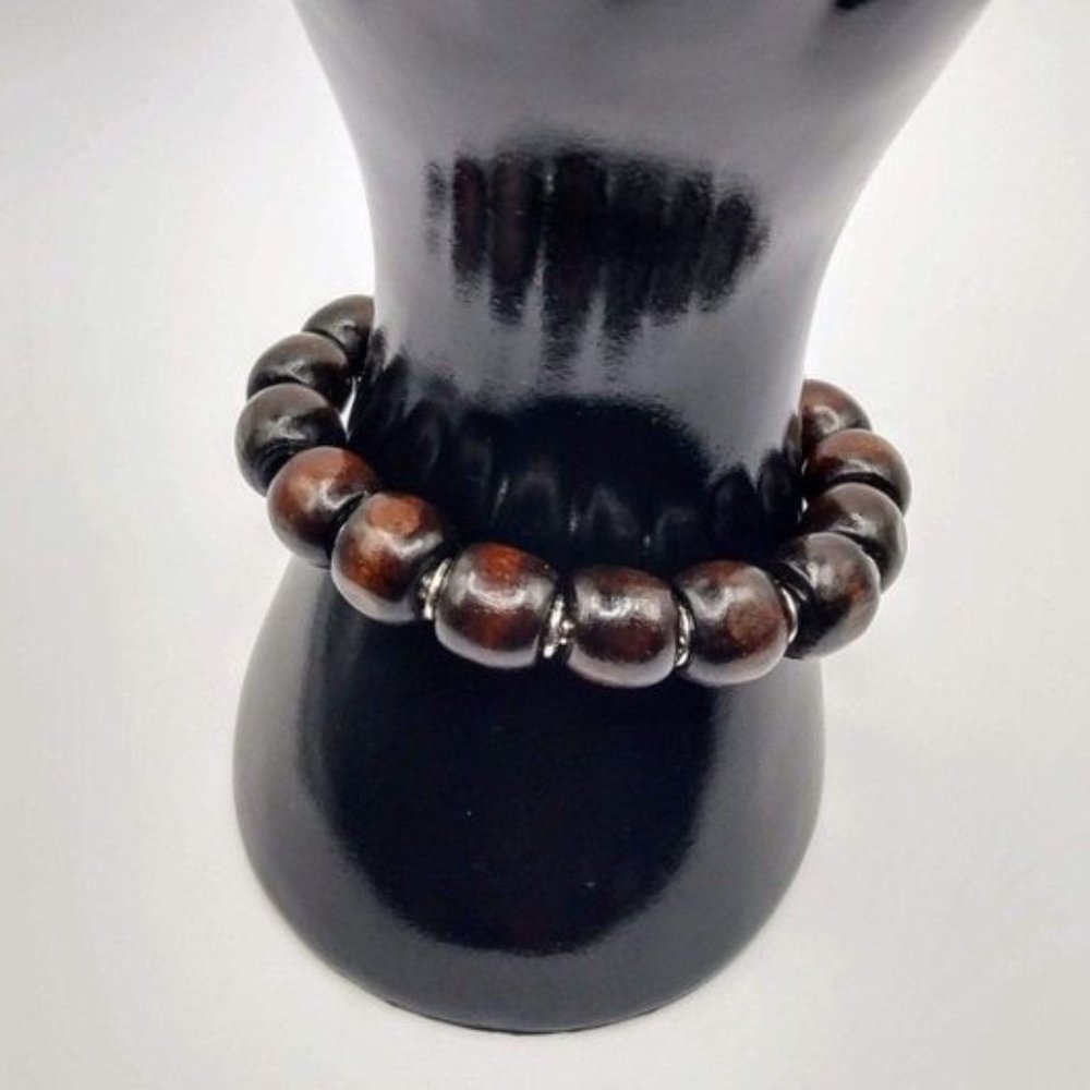Coconut Brown Wooden Bead Bracelet-Wood Barrel Bracelet